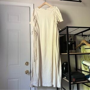 NWT BASERANGE ivory cream rib knit adjustable tie detail midi dress
